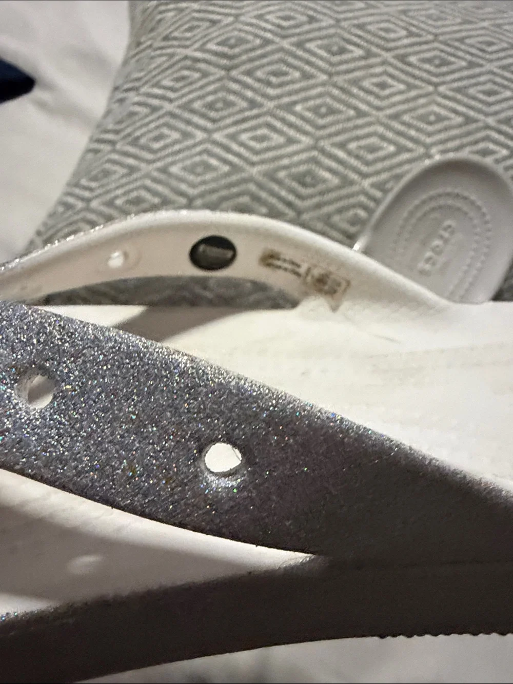 CROCS Women’s Glitter Platform Flip Flops - White/Silver
